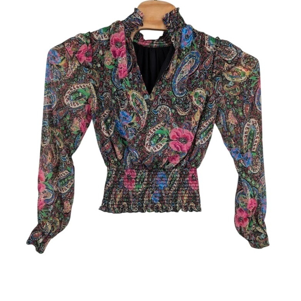 Lavender Brown Marilyn Paisley Smocked Blouse NWT Long Sleeve Women's‎ Sz S